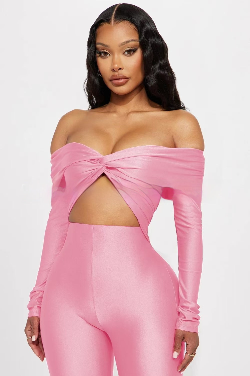 Women's V-neck Long Sleeve Top High Waist Jumpsuit