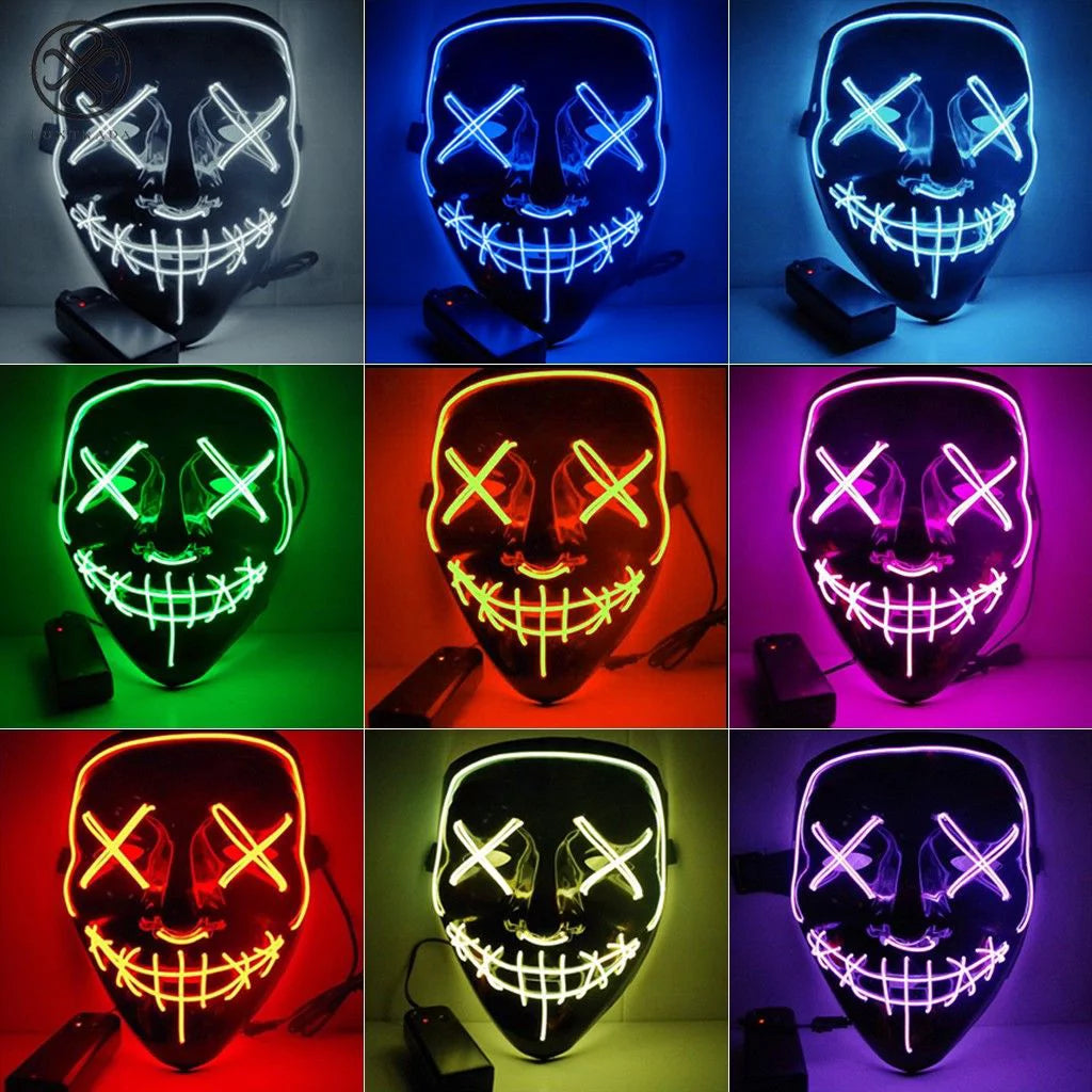 Halloween LED Glow Mask EL Wire Light up the Purge Movie Costume Party +AA Battery (Red)