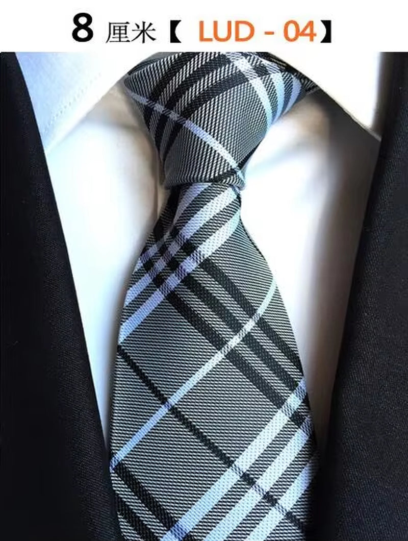 New Classic Silk Men'S Ties Neck Ties 8Cm Plaid Striped Ties for Men Formal Business Luxury Wedding Party Neckties Gravatas