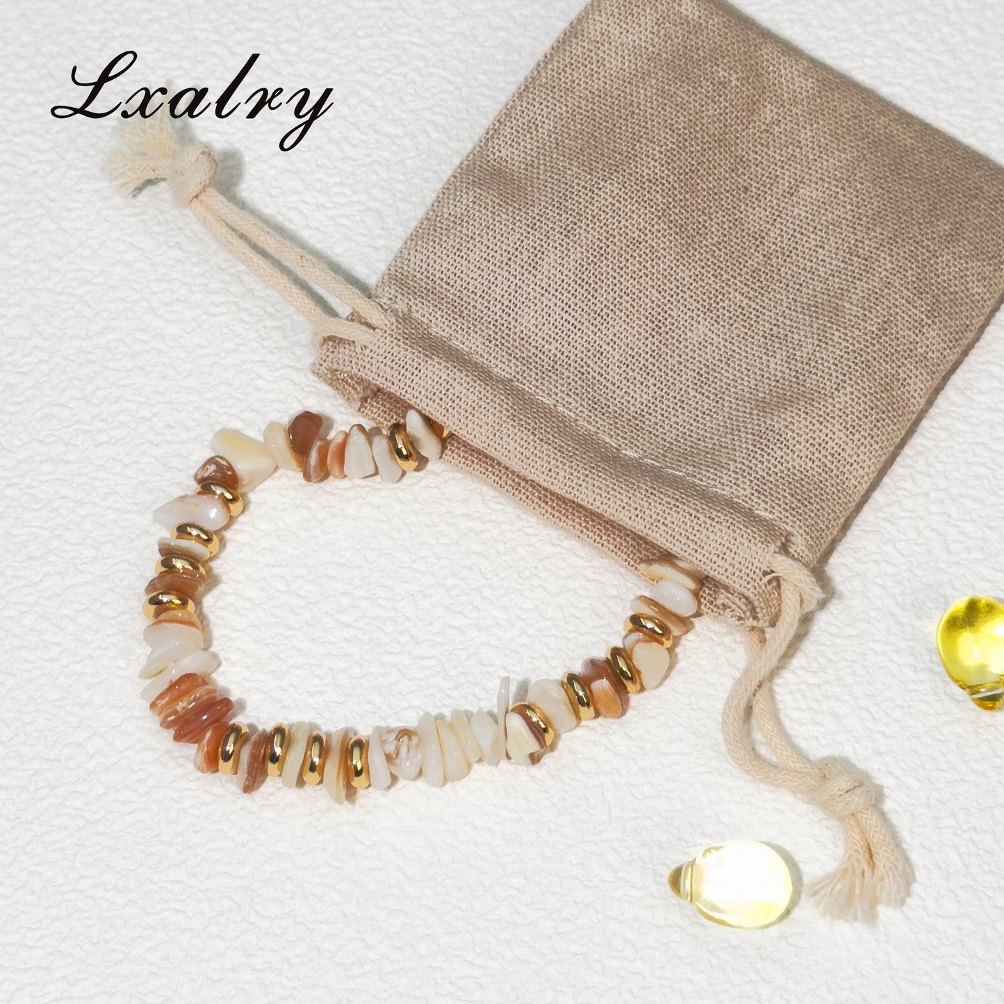 Lxalry Natural Shell Bead Bracelet For Women - Gold Plated Stainless Steel Minimalist Beach Style Jewelry, Waterproof, Hypoallergenic, Summer Gift, Tarnish-Free
