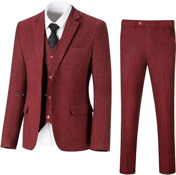 Men's Herringbone Pattern Slim Three Pieces Work Suit