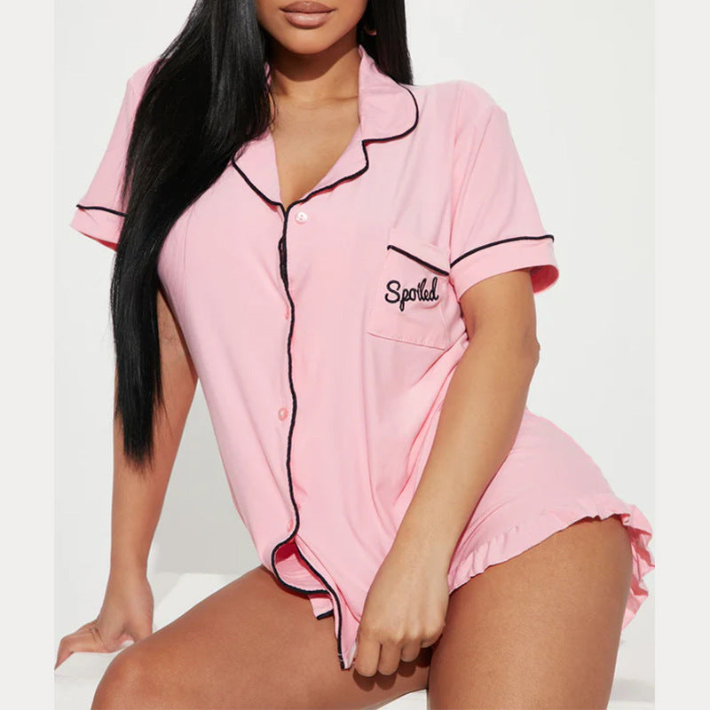 Women's Comfortable Pajamas Short-sleeved Pocket Letters